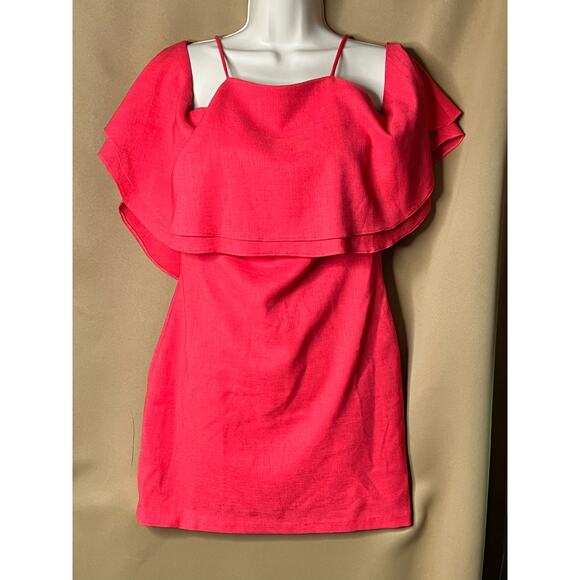 Badgley Mischka Coral Cold Shoulder Mini Dress 6 - Picture 3 of 14